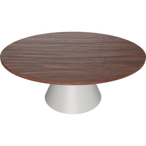 Artù White - Mesa de comedor redonda 120 cm de madera laminada con base de cono de metal-Marrón (1/5)