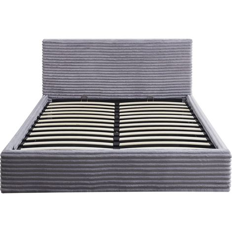 Lit Coffre MAIA 140x190cm Côtelé Gris avec Sommier