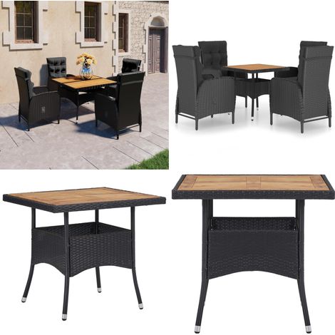 5-tlg. Garten-Essgruppe Poly Rattan und Akazienholz Schwarz - Gartentisch - Esstisch - Gartenmöbelset - Outdoor Möbel - Rattan Gartenmöbel - Home & Living (1/5)
