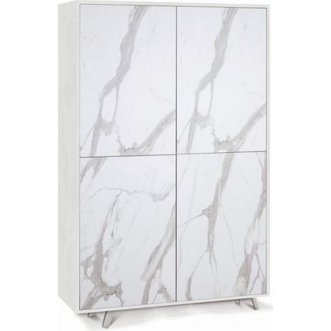 Meuble 4 portes 108 cm (L) x 41 cm (P) x 161 cm (H) – Finition blanc mat et marbre Calacatta – Sarmog (1/5)