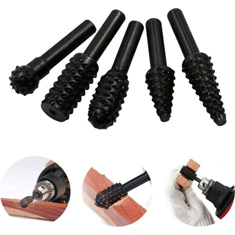 5-Piece Rotary Router Bit Set: Rotary Router Bits, Chisel-Shaped Rotary Rasp Bits for Wood Grinding, Engraving, Carving, and Shaping. (1/5)