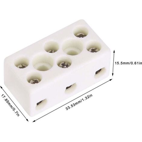 Lot de 10 borniers en céramique à 3 voies pour câble électrique, connecteurs en céramique porcelaine haute température 24 A, 3 positions 8 trous 33.53x17.85x15.50mm (1/5)