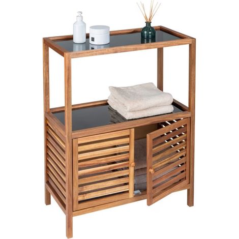 Badezimmerregal mit Schrank aus Akazienholz FONDI, H. 86 cm