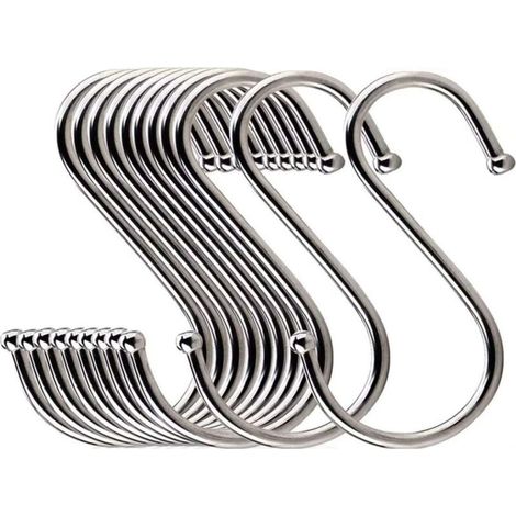 ZOLGINAH Lot de 30 Crochets en S en Acier Inoxydable Crochet en Forme de S Crochets en Métal Crochets Pour Cuisine Salle de Bain Chambre à Coucher, (Noir) (Silver) (1/2)