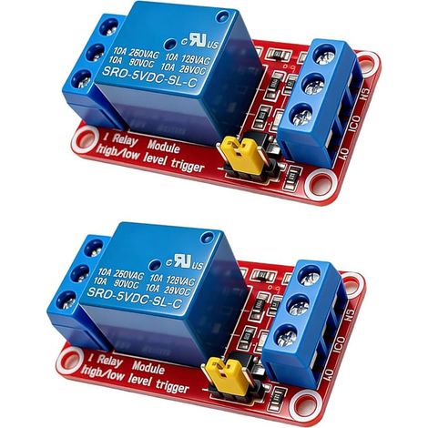 2-Piece 5V 1-Channel Relay Module, Relay with Isolated Optocoupler, High/Low Level Triggering, 10A 250V AC / 10A 30V DC Capacity for Arduino, Automation, Home Automation, and Electronic Projects (1/5)