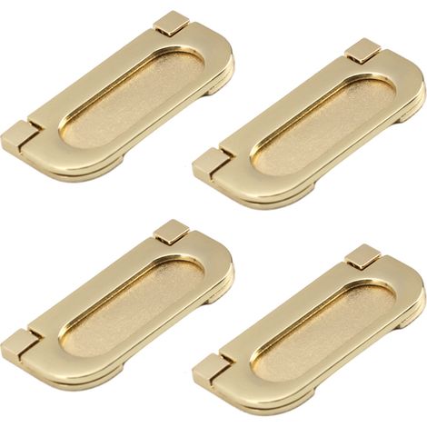 Lot de 4 poignées de tiroir escamotables, anneau encastré en nickel, fixation invisible pour armoires et placards