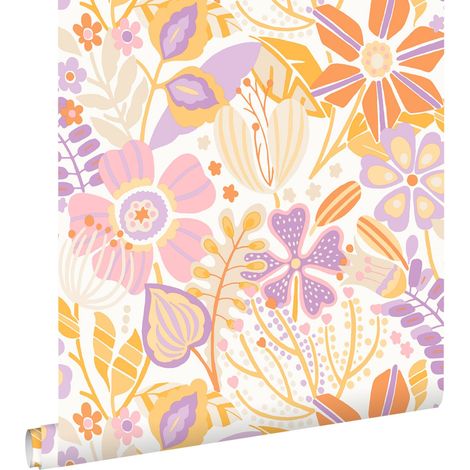 papier peint fleurs violet et orange - ESTAhome (1/5)