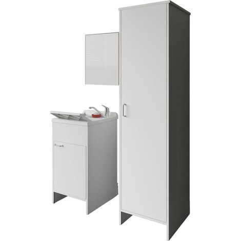 Mobile Lavatoio 45x50x85 con Colonna 45x50x182 e Specchio 45x60 (1/4)