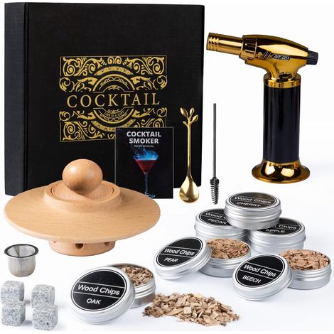 Kit Fumage Whisky - 6 Copeaux Bois Et 4 Pierres Granit - Brûleur Sans Butane - Pour Cocktail Old Fashioned (1/5)