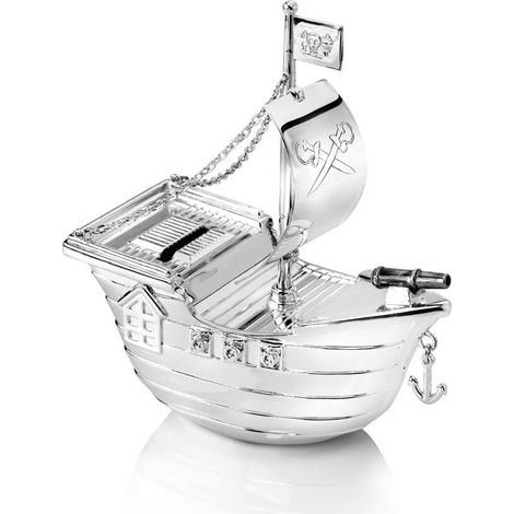 Salvadanaio per bambini, argento, elegante, ideale come regalo, a forma di nave pirata Dimensioni: 66x135x150 mm Codice articolo: ZV6179261