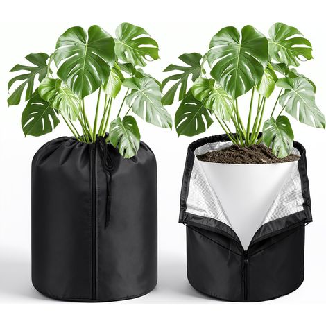 TolleTour Set da 2 protezioni invernali per piante 50x45 cm Nero, antigelo per piante in vaso con cerniera (1/5)