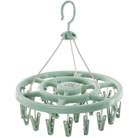 Étendoir à linge pliable à 18 crochets - résistant au vent, pour balcon et maison, crochet pliable, 32 pinces, plastique ABS, peu encombrant, 277 g, vert (1/5)