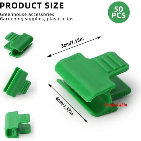 50 pezzi di clip per serra da 11 mm, clip per film da serra, morsetti per serra, clip per aste tubolari da serra, clip per cerchi in rete di plastica per tunnel, per serre, telai, ripari (1/4)