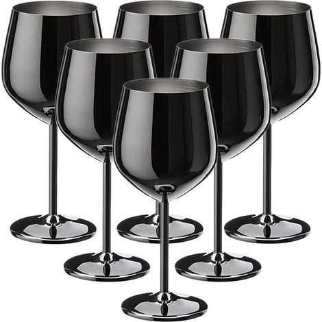 (Noir - 500 ml) Lot de 6 verres à cocktail créatifs en acier inoxydable pour bar à vin, champagne et vin rouge. (1/5)