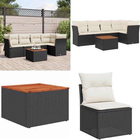 6-tlg. Garten-Sofagarnitur mit Kissen Schwarz Poly Rattan - Gartenmöbel Set - PE-Rattan Möbel - Outdoor Sofa - Esstisch - Lounge Set - Home & Living (1/5)