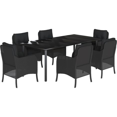 Maison Exclusive - Set da Pranzo da Giardino 7 pz Nero con Cuscini in Polyrattan (1/5)