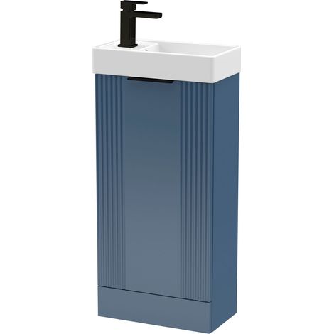 Blue 400mm Floor Standing Cloakroom Vanity Basin Unit with Black Handle Compact Bathroom Storage (1/4)