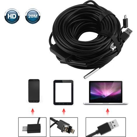 1 endoscope USB de 20 mètres (5,5 mm) avec caméra étanche 720p pour l'inspection de canalisations automobiles (1/5)