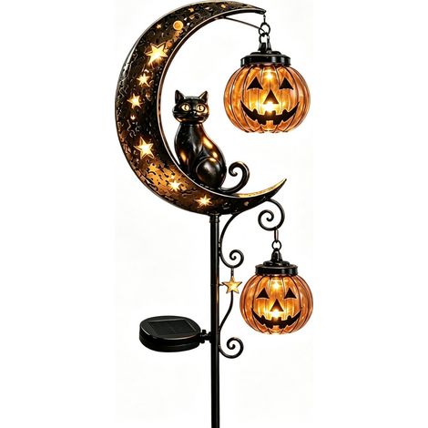 Décoration d'Halloween solaire pour extérieur : Piquet de jardin en métal avec lanterne citrouille – Éclairage décoratif étanche pour allées, idéal pour une ambiance d'automne effrayante. (1/5)