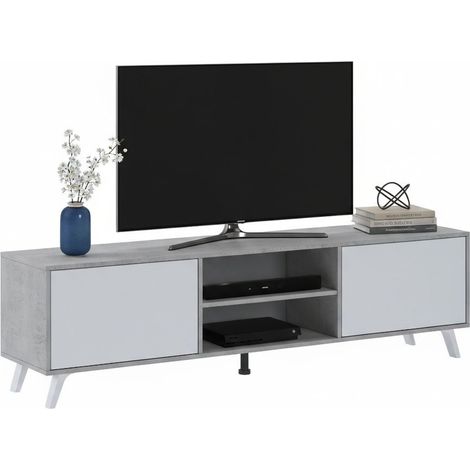 TV-Schrank Misinto, Schubladen, ein Regal, 2 Türen, 180x40x49h cm, in Betongrau