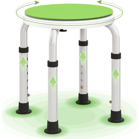 HOMCOM 360 Degree Swivel Shower Stool w/ Non-Slip Feet for Disabled Green