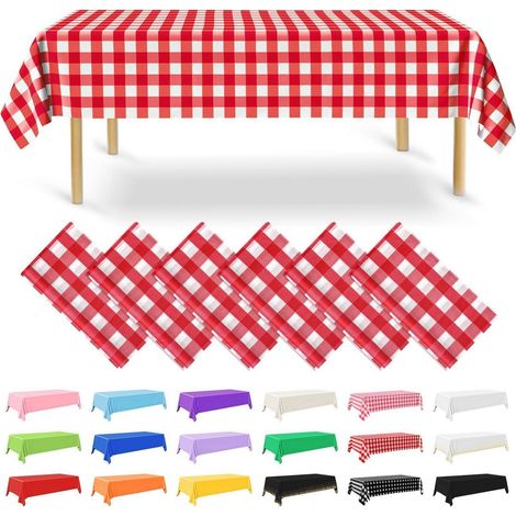 6er Pack Einweg Tischdecke Rot Weiß Kariert 137x274cm Wasserdicht Gingham für Partys