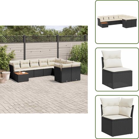 The Living Store 10-tlg. Garten-Sofagarnitur mit Kissen Schwarz Poly Rattan - Gartenmöbel Set - Esstischset - Outdoor Möbel - Lounge Sofa - Rattan Gartenmöbel (1/5)