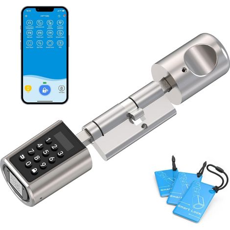 Serrure Connectée Serrure à Code avec RFID carte,Connexion Bluetooth APP,serrure Digitale Wi-Fi,Smart Lock Facile à installer Argent (1/5)