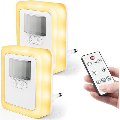 Veilleuse 2 pièces - [Télécommande 0,8 W Lumière chaude] Contrôle du son et de la lumière + Éclairage continu + Dix niveaux de luminosité + Interrupteur + Télécommande + Minuterie
