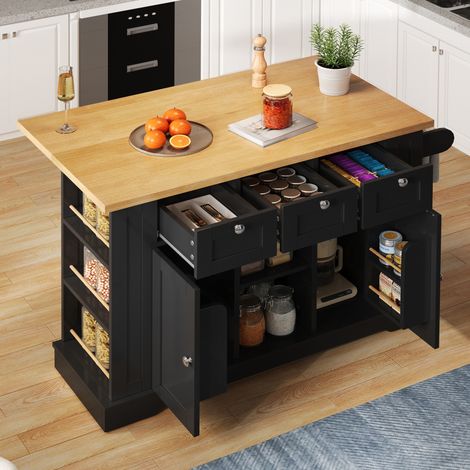 Mobile cucina con piano ribaltabile, 132 x 70 x 87 cm, nero HAVRYA (1/5)