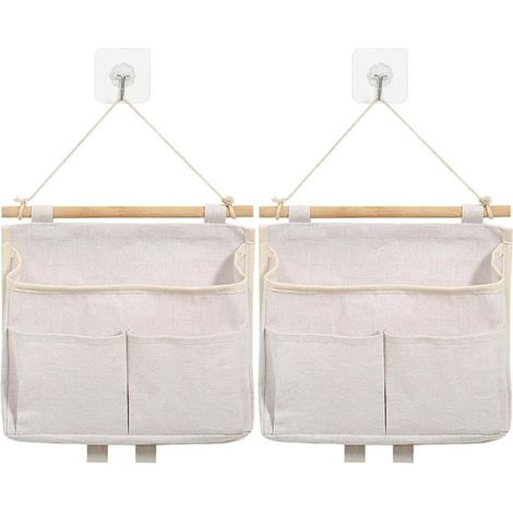Ecleanfy - 2 Sacs Rangement Suspendus Pliables Beige - Organisateur Mural avec Poche et Crochets - Chambre/Salle de Bain/Bureau/Cuisine (1/5)