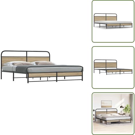 Letto con testiera - vidaXL Giroletto senza Materaso in Metallo Rovere Fumo 180x200 cm - Letto con pediera