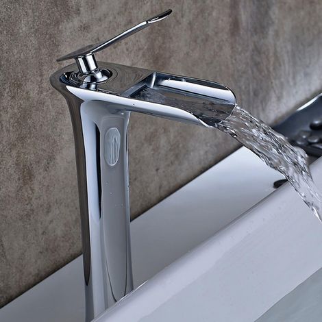 1 Robinet Mitigeur Cascade Laiton Sans Plomb Chrome Pour Lavabo Salle De Bain (1/5)