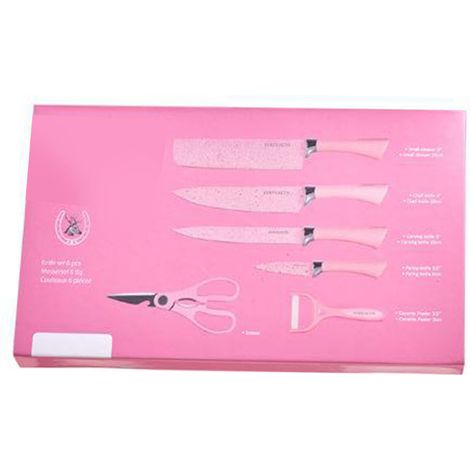 Buntes 6-teiliges Messerset aus Edelstahl, praktisches Küchenmesserset mit ergonomischem Griff zum Schneiden, Pink (1/5)