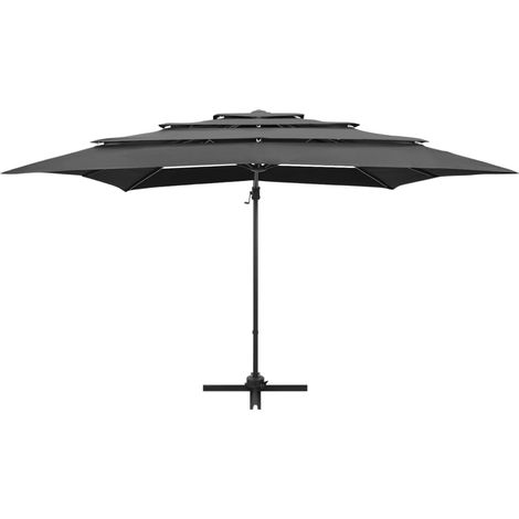 Parasol à 4 niveaux avec mât en aluminium 250 x 250 cm anthracite