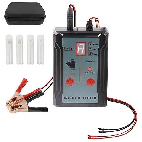 Kit de testeur et Nettoyage d'injecteur Carburant amélioré avec 8 Modes d'impulsion, 4 adaptateurs d'injecteur, Puissance Sortie 12 V/5 V, Court-Circuit Grey - (1/5)
