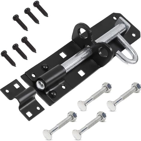 Verrou à pêne dormant ZAVIA Brenton Pêne de porte coulissant de 152 mm (6 pouces) avec revêtement en poudre noir pour portes en bois Verrou robuste pour portes de jardin, abris de jardin, granges et (1/5)