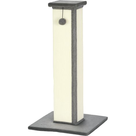 PawHut 81cm Cat Scratcher, Vertical Full Scratcher w/ Natural Sisal Rope, Hanging Ball, Soft Plush - Grey