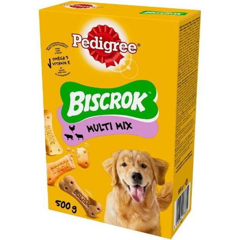 biscotti per cani pedigree "biscrok multi mix" adulto di tutte le taglie con vitamine, calcio e omerga 3 500 gr