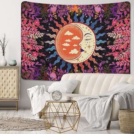 Tapisserie Soleil et Lune Tapisseries Mandala Tenture Murale Art Mural Psychédélique Tapisserie en Tissu (150x200cm) (1/4)