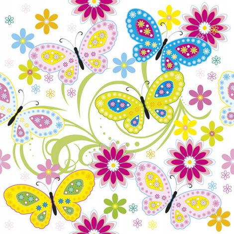 Servilletas de cumpleaños con mariposas de colores, 33x33 cm, 20 unidades.