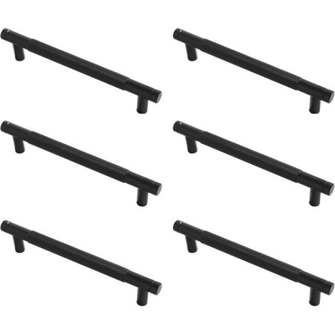 Gerändelte Möbelgriffe, Küchenschrankgriffe, Schubladengriffe, 128 mm Lochabstand, 6 Stück (schwarz) (1/5)