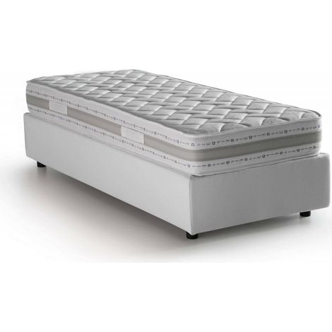 Talamo Italia Lit simple Valentina, Lit conteneur avec revêtement en tissu, 100% Made in Italy, Ouverture frontale, avec matelas Cm 90x200 inclus, Blanc, avec emballage renforcé