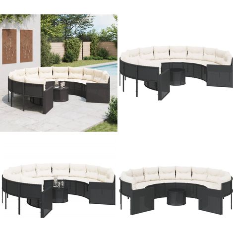 Canapé de jardin avec table coussins rond noir résine tressée - Canapé De Jardin - Canapé Rond - Mobilier De Jardin - Salon De Jardin - Set De Jardin - Home & Living (1/5)