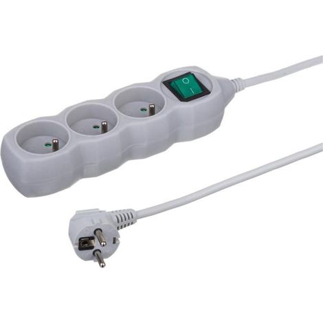 Cable alargador de 3 tomas, 1,5 m, gris, con interruptor, 3x1,0 mm OWY 24371