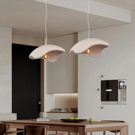 2x Lustre Moderne Salon,Suspension Luminaire Industriel Vintage Abat-jour en Mousse 50cm Lampe de Plafond Style Nordique,Blanc (1/5)