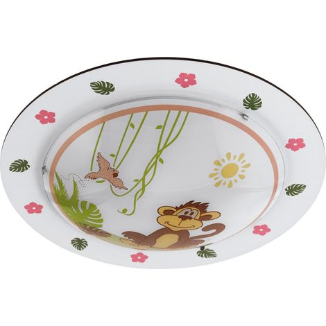 Plafonnier Louie, luminaire de plafond, acier blanc, rose, vert, verre (1/3)