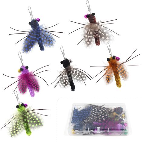 6 Insectes Jouets en Plume pour Le Chat, Baguette à Chat d'Interieur, Rechange de Jouet à Plume avec Une Boîte, Le Jouet pour Chat Interactif (1/5)