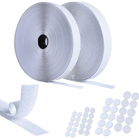 Scratch Autocollant Double Face,10mx20mm Adhésives Hook Loop Rubans Adhésives avec Extra 20 Paires Scratch Autocollant Rond,Bande Auto Agrippante pour Ménage,Bricolage Et l'artisanat (1/5)