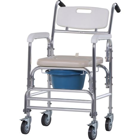 Sedia a rotelle impermeabile con WC seduta in ecopelle, 4 ruote, vaso rimovibile, 84x54x96cm